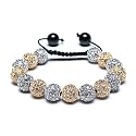 Bling Jewelry Macrame Bead Bracelet Unisex Swarovski Golden Crystal CZ Black Onyx Balls 12mm