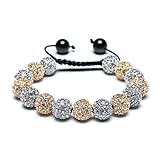 Bling Jewelry Macrame Bead Bracelet Unisex Swarovski Golden Crystal CZ Black Onyx Balls 12mm