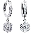 14K White Gold CZ Flower Huggy Earrings