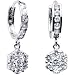 14K White Gold CZ Flower Huggy Earrings