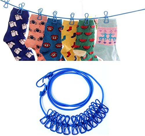Portable Outdoor Travel Stretch Windproof Camping Clothesline Rope With 12 Clips / Blue * FREE SHIPPING *