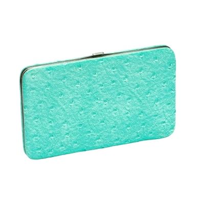 New Aqua Ostrich Flat Opera Wallet w/Checkbook Holder Clutch Purse