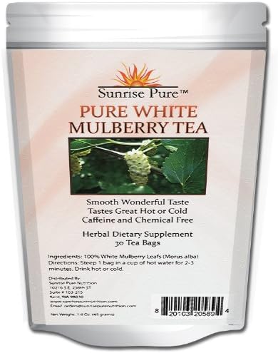 Mulberry Tea - White | Blood Sugar Controller Tea | Great Hot or Cold | White Mulberry Tea (Morus Alba) | Caffeine Free | Great Reviews | Weight Loss Tea | Sunrise Pure Nutrition Guarantee