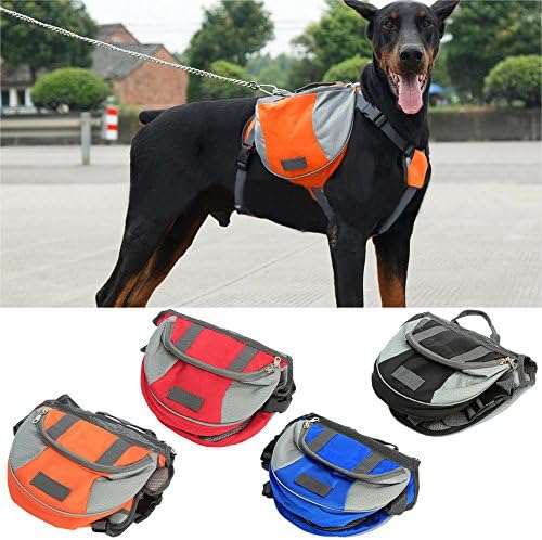 Pet Dog Backpack, Comfort Harness Fit, Carrier, Lightweight, Adjustable Saddlebag, Padded, Pocketed, Outdoor for Small, Medium &amp; Large dogs (Orange, S)
