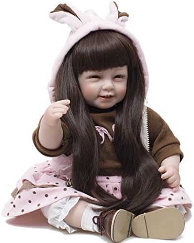 OMISS Lifelike Reborn Baby Realistic Soft Silicone Toddler Girl Dolls Long Hair for 22 inches Women Girls Gift