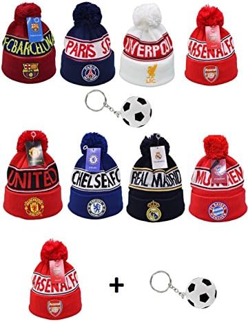 Soccer Fan Beanie Winter Hat with Key Chain by World Sports Fanatics® ✮ All Clubs &amp; Countires ✮ Knit and Cuffed ✮ One Size Fits All (Adult - One Size Fits All, Arsenal)