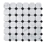 Carrara White Octagon Honed with Black Dots Mosaic Tile