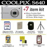 Nikon Coolpix S640 12.2MP Digital Camera (White) With Essential Coolpix Accessory Kit Package Includes 8GB Memory + Extra EN-EL12 Battery + Gripster Tripod + Slim Hard Case + More