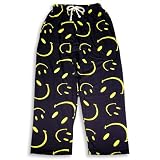 Fun Boxers - Mens Cotton Lounge Pant, Smiley Face Print allover, Black, Yellow