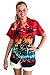 Funky Hawaiian Blouse Women Short-Sleeve Front-Pocket Beach Palm Red