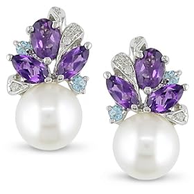 10k 1-5 8ct TGW Amethyst,Topaz and Pearl Earrings by Amour