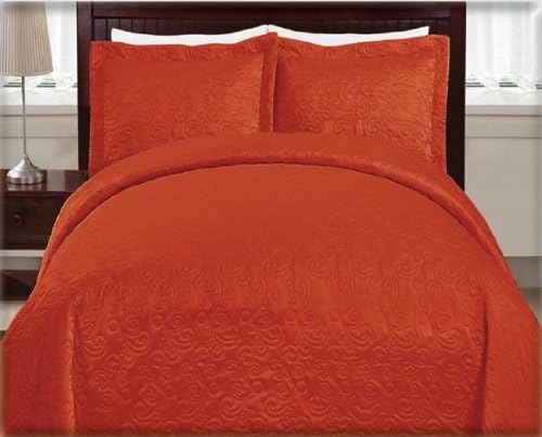 Casa Bajajio LUX-0603 3-Piece Luxemburg Matte Satin Quilt Set, King, Rust