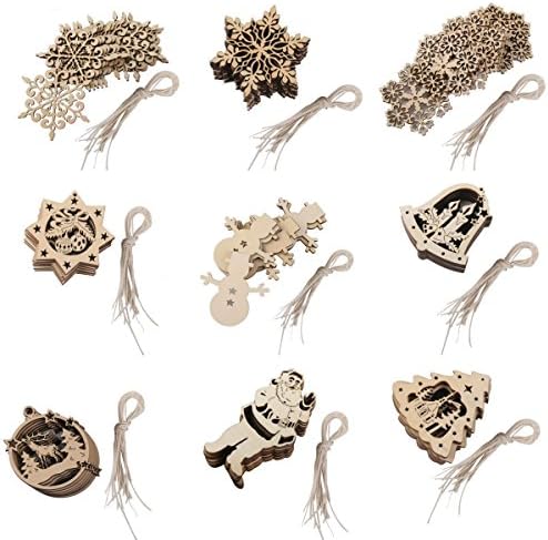 CYNDIE Hot Sale New 10x Shabby Laser Cut Wood Embellishment Elk Snowflake Santa Bell Xmas Tree Decor Sectored Plates Snowflake