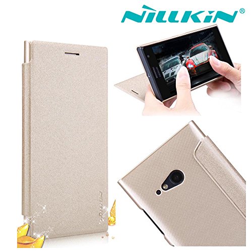 Nokia Lumia 730 735 case WASON@ Sparkle Side Flip Pu Leather Cover Pc Hard Case Shell Compatible for Nokia Lumia 730 735 (Sparkle Gold)