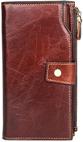 CLINF Large Capacity Men's Leather Clutch Card Handbag Checkbook Wallet Pocket Phone Holder (brown)