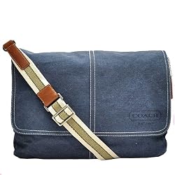 Authentic Coach Faded Denim Flap Messenger Laptop Business Bag 70381 Navy Blue