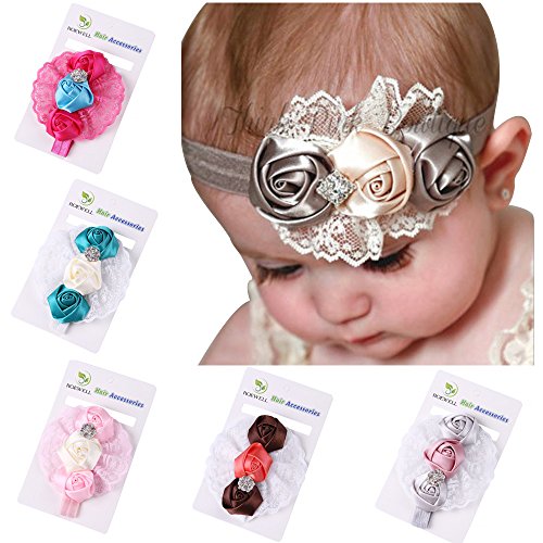 ROEWELL® 5 Pieces Baby's Headbands /Girl's Rose Flower/ Hair Bows/Hair bands(5 Pack)