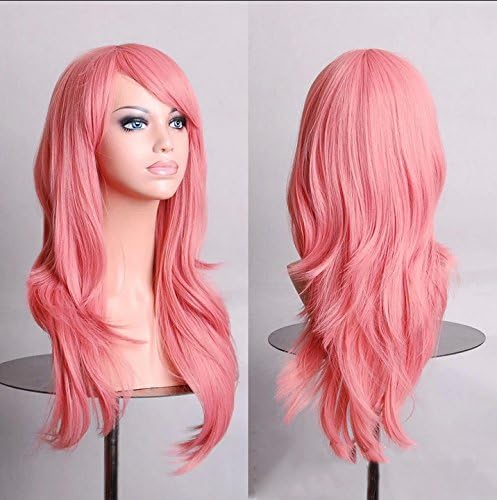 Red Mall 28"70cm Heat Resistant Long Hair Universal Cosplay Anime Wig Women's Long Straight Wig Hair Pink