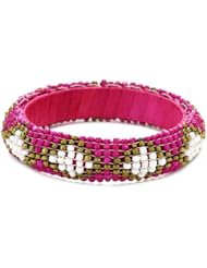 Chamak by priya kakkar White, Gold, and Hot Pink Beaded Bangle Bracelet