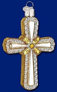 #!Cheap HOLY CROSS Jesus Glitter Ornament Old World Christmas