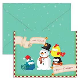 United Feathered Friends Single Christmas Cards - Snowman (1 Card + 1 Envelope + 1 Sticker) | Rungtong & Co. Stationery Line
