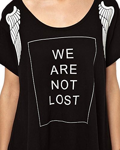 Xuanlin Womens letter and Angel wings printed tops fashion black t shirts XS