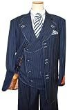 T-Fusion By Tayion Collection Navy Blue/Platinum Pinstripes With Sky Blue Hand-Pick Stitching Super 120's Extra Fine Fabric Vested Wideleg Suit