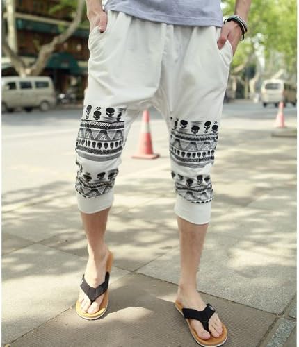 Magiftbox 2 Colors Mens Cotton Loose Harem Pants Printed Harem Calf-length Pants