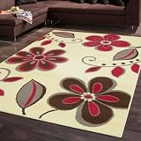 Large Modern Contemporary Nissa Rug Cream Brown Pink Rug