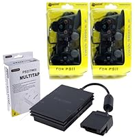 TWO Playstation 2 PS2 CONTROLLERS + Multi Tap Multitap