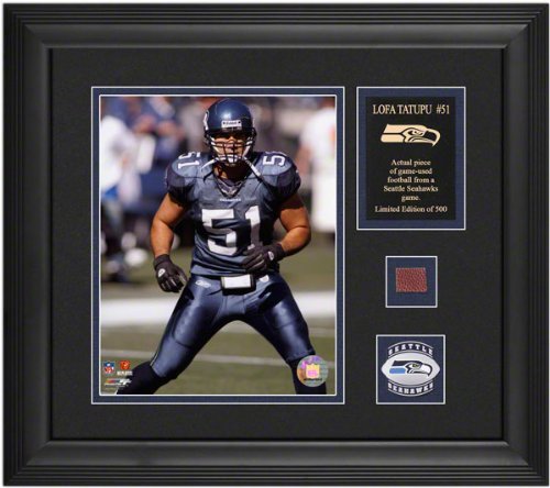 Lofa Tatupu Seattle Seahawks Framed 8x10 Photograph with Game Used 2005 Football Piece and Medallion