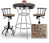 Chrome Bar Table 2 Black Adjustable 24-29 Cheetah Animal Print Fabric Seat Barstools