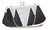 Black Satin Handbag Rhinestone Embellished Clutch or Shoulder Mini Evening Bag Black