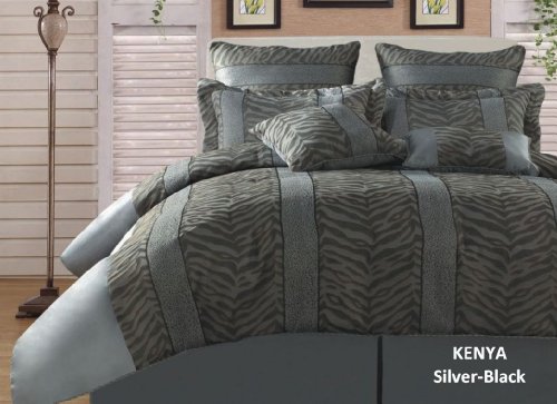 Duck River Textile Kenya Zebra Leopard 8-Piece Queen Comforter Set, Silver Black