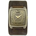 GUESS?? Men's Antique Gold-Tone Stainless Steel and Brown Leather Watch #W12007G1