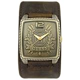 GUESS?? Men's Antique Gold-Tone Stainless Steel and Brown Leather Watch #W12007G1