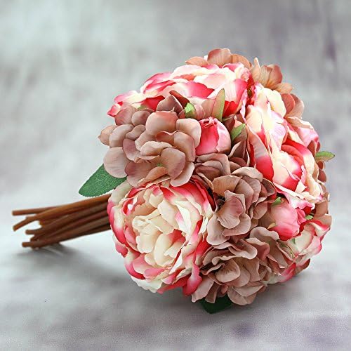 1 Bunch Hight Quality Artificial Blooming Peonies and Hydrangeas for Wedding Bridal Bouquet Home Office Hotel Decoration (Fushia)