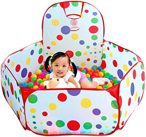 Ciara2016u 50pcs Colorful Balls＋Kids Play Tent with Basketball Hoop Folding Playpen Ball Pit Pool Indoor and Outdoor with Play House for Toddlers Gifts