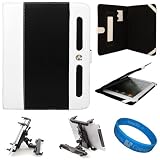 Black White Executive Leather Portfolio Carrying Case Cover for Apple iPad (first generation) Model MB292LL/A, MB293LL/A, MB294LL/A (16GB, 32GB, 64GB) + Universal Headrest Tablet Mount + SumacLife TM Wisdom Courage Wristband
