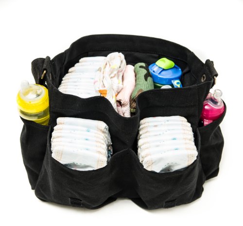 Heavyweight Black Canvas Messenger Carry-All Diaper Bag with Skateboard Art