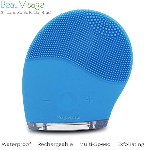 The #1 Rated Gentle Silicone Sonic Facial Brush Exfoliator 1 Year WARRANTY by ZenJuvenate Super Soft Facial Cleansing Deep Cleaning Power Electric Rechargeable, Best Seller. Face Brush (Bright Blue)