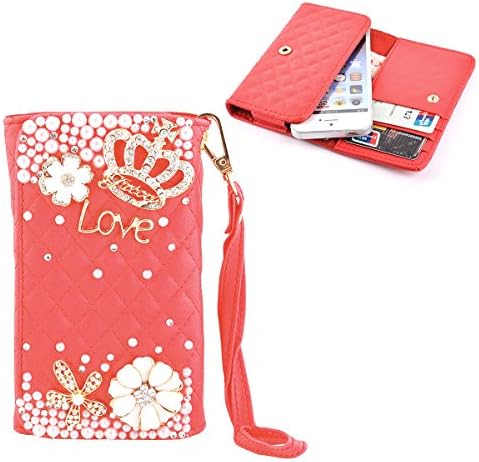Red iPhone 4 4G 4S 5 5G 5S 5C case,Elonbo(TM)4.5" Universal Pattern Bling Crown Wristlet Snaps PU Leather Wallet Flip Pouch Case Cover Skin For Apple iPhone 4 4G 4S 5 5G 5S 5C iPod Touch 5 BlackBerry Z10 HTC One Mini SONY XPeria Z1 Compact NOKIA Lumia 928