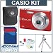 Casio Exilim Zoom EX-Z150 Digital Camera kit, Red with 4 GB SD Memory Card, Table Top Tripod, Camera Case, Professional Lens Cleaning Kit