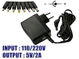 KALEA-INFORMATIQUE � - Alimentation Externe Secteur 220V - Sortie 5V DC 2A - AVEC 8 EMBOUTS ADAPTABLES (1.35x3.50/1.70x4.00/1.70x4.80/1.70x5.50/2.50x5.50 avec broche/2.50x5.50/3.00x6.30/4.40x6.00 avec broche)