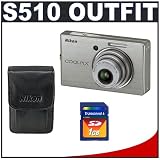 Nikon Coolpix S510 8.1 Megapixel Digital Camera with Transcend 1GB SecureDigital (SD) Card + Nikon Leather Carrying Case