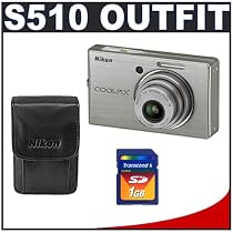 Nikon Coolpix S510 8.1 Megapixel Digital Camera with Transcend 1GB SecureDigital (SD) Card + Nikon Leather Carrying Case