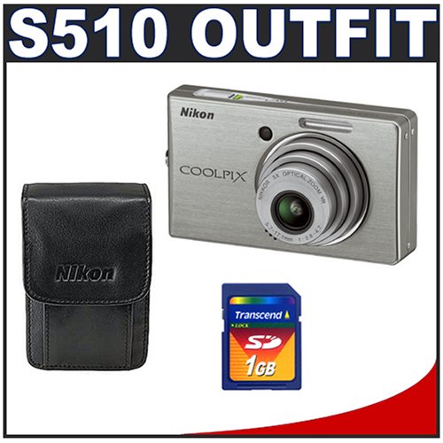 Nikon Coolpix S510 8.1 Megapixel Digital Camera with Transcend 1GB SecureDigital (SD) Card + Nikon Leather Carrying Case