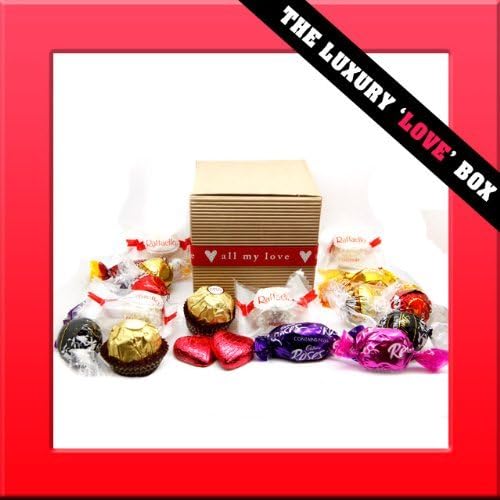 Squiggly Sweets The Luxury Love Box - Full Of Chocolates - Perfect Valentine's Day Romantic Gift - Ferrero Raffaello, Rocher, Lindt Truffles, Roses