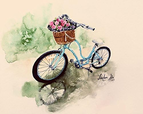 Jiachen Art Flower Bicycle Watercolor Copy Photo Painting Painting Print Fine Art Print Wall Art Home Decor Wall Hanging Christmas Gift,Four Size