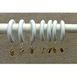 1-3/8" Solid Wood Drapery Rings with Brass Clips in White Finish
